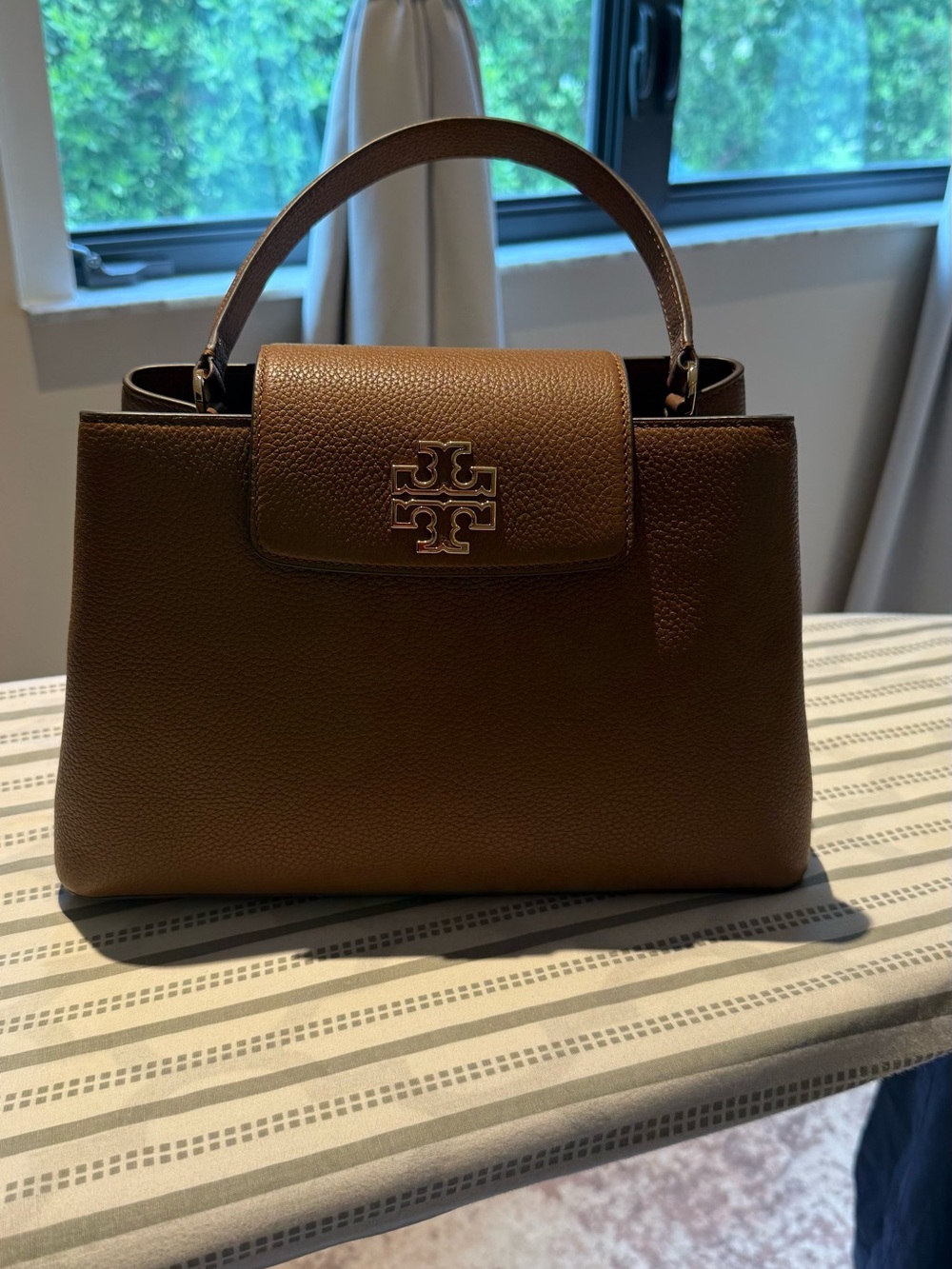 Tory Burch Brown Pebbled Leather Top-Handle Satchel